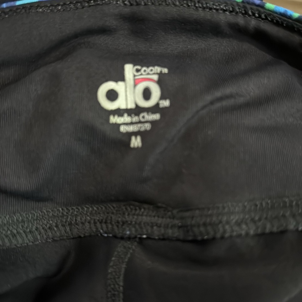 ALO Yoga Black Cropped Pants with Blue and Green Waistband - Picture 4 of 7